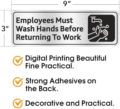 Faittoo Wash Rinse Sanitize Sink Labels Signs with Employees Must Wash Hands Sign, (4 Pack) 9" x 3" Rust Free Brushed Aluminum Sign, Self-adhesive, for Restaurant, Hotel, Rest Stops, Company - Image 2