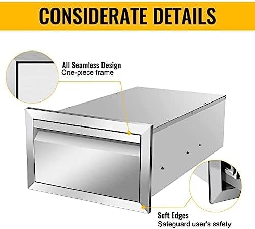 Outdoor Kitchen Drawers, Box Frame Style Flush Mount BBQ Drawer w/Stainless Steel Handle, BBQ Island Drawers For Patio Grill Station,Single Drawer - Image 6