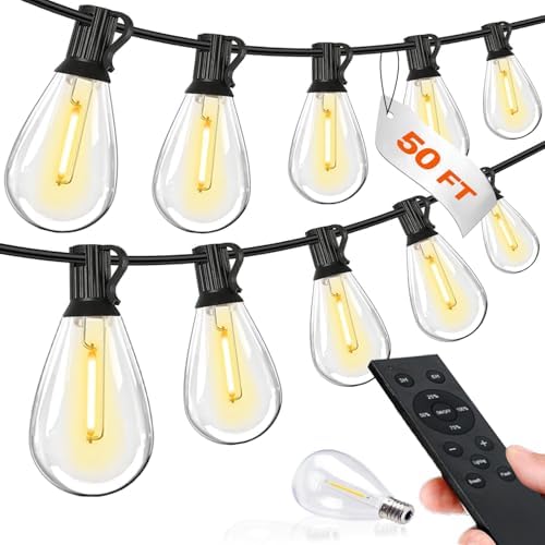 Tenmiro 50FT LED Outdoor String Lights with Remote,16+ 1 Shatterproof Bulbs Waterproof and Dimmable Patio Lights for Porch, Garden, Backyard, Deck, Balcony, Hanging Lighting Decor by Tenmiro