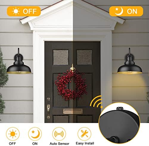Dusk to Dawn Outdoor Barn Lights Outdoor Wall Sconces Farmhouse Exterior Wall Mount Light Vintage Outside Lighting Fixture Industrial Black Lanterns for Porch Garage Shed Patio, 2 Pack - Image 2