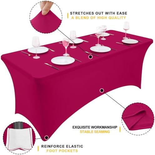 Smiry 2 Pack Spandex Table Cloth 8FT, Elastic Fitted Fuchsia Tablecloth - Image 2