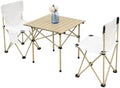 Camping Table with 2 Chairs, Portable Folding Picnic Table Set-Beige by FXKS