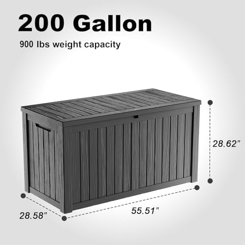 200 Gallon Waterproof Outdoor Storage Box, UV Resistant Resin Deck Box with Hydraulic Rod for Reinforced Stability, Perfect for Patio, Garden, and Pool（Black，200 Gallon） - Image 2