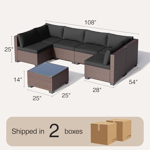 Qsun 7 Pieces Outdoor Patio Furniture Set, All-Weather PE Rattan Outdoor Patio sectional Furniture with Cushions and Glass Table, for Garden, Backyard, Porch, Black - Image 2