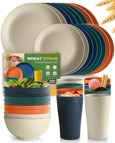 Teivio 32-Piece Plates and Bowls Sets for 8,Colorful Kitche Dinnerware Sets by Teivio