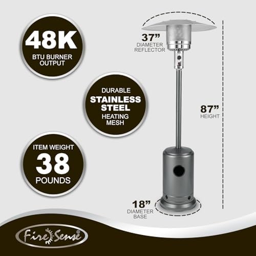 Fire Sense 62555 Patio Heater with Wheels, 46,000 BTU, Hammered Platinum - Image 4