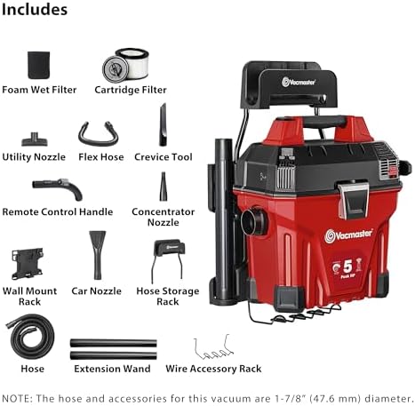 Vacmaster VWMB508 1101 5-Gal 5 PHP Remote Control Wall Mount Wet/Dry Vac - Image 2