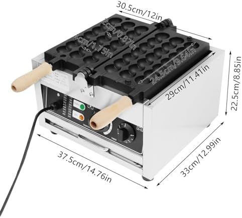 3-Grid Commercial Waffle Maker, 1500W Electric Mini Egg-Shaped Waffle Machine, Stainless Steel Waffle Iron Baker with Non-Stick Coating, 122-572℉ Temperature Adjustable - Image 2