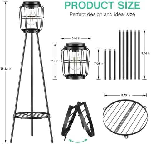 VISFLAIR 2 Pack Solar Lights with Plant Stand, Outdoor Floor Lamp, Waterproof Solar LED Edison Bulb Floor Lamps for Patio Porch Deck Yard Garden Decor - Image 3