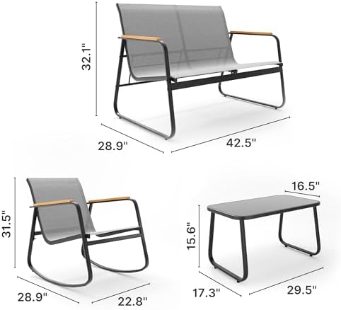 Ahomly 8-Piece Textilene Outdoor Patio Furniture Set, Gray - Image 5