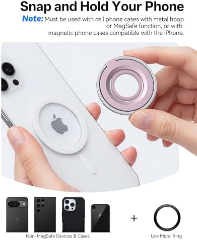 Magnetic Phone Grip for MagSafe Ring Holder, 360° Rotation Phone Grip Stand Finger Kickstand, Dual-Sided Magnetics Compatible with iPhone 17/16/15/14/13 Pro/Max MagSafe Accessories - Image 5
