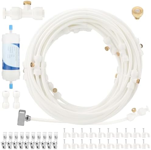 Glooglitter 59 ft Misting Cooling System, 16 Brass Nozzles, 3/4" Adapter by Glooglitter