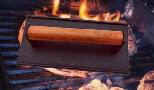 Firsgrill Burger Press 7.08" Round & 8.3”X4.3”Rectangle Heavy-Duty Cast Iron Smash Meat Steak with Wood Handle for Blackstone Camp Chef Pitboss Weber Treager Griddle (Round & Rectangle w Flat Bottom) - Image 2