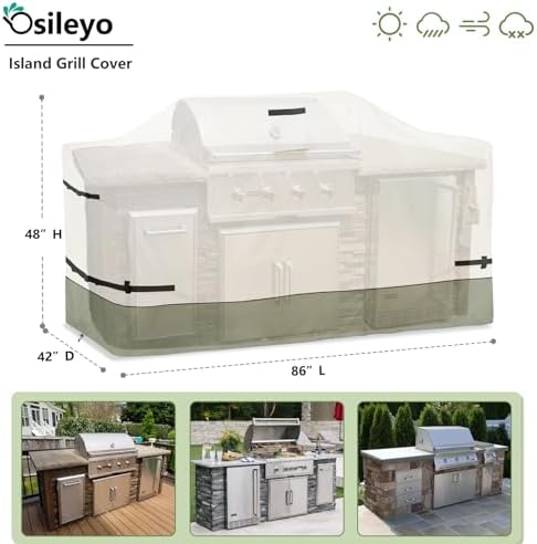 86 Inch Island Grill Cover - 600D Heavy Duty Waterproof All Weather Protection Outdoor Cover,Beige&Grayish Green - Image 2