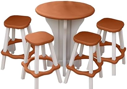 Patio Table Set with Four Barstools - Warm Grey Base with Redwood Accents - Perfect for Patio and Outdoor Spaces. Hardware Free Easy Assembly. Proudly Made in USA by LeisureAccents