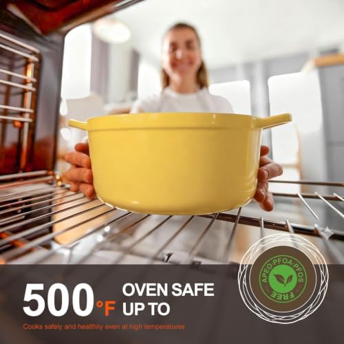 Overmont Enameled Cast Iron Dutch Oven - 5.5QT Pot with Lid Cookbook & Cotton Potholders - Heavy-Duty Cookware for Braising, Stews, Roasting, Bread Baking - Image 4