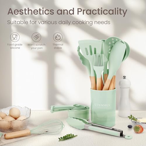 NCUE 26-Piece Food Grade Silicone Kitchen Utensils Set with Wooden Handles - Image 2