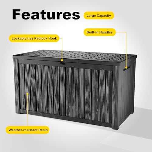 200 Gallon Waterproof Outdoor Storage Box, UV Resistant Resin Deck Box with Hydraulic Rod for Reinforced Stability, Perfect for Patio, Garden, and Pool（Black，200 Gallon） - Image 6