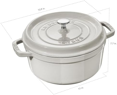 Staub Cast Iron 7-qt Round Cocotte - White Truffle, Made in France - Image 3