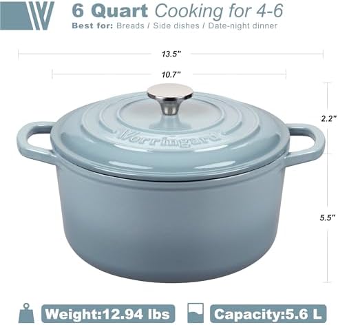 VORRINGARD Enameled Cast Iron Dutch Oven Pot with Lid, for Sourdough Bread Baking, Round Dutch Ovens, 6 Quart, Sea Salt - Image 2
