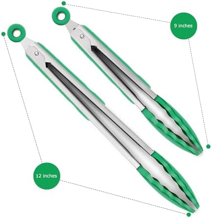2 Pack Silicone Kitchen Tongs, 9 & 12 Inch, Stainless Steel, Turquoise - Image 4
