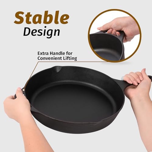 Zulay Kitchen Pre-Seasoned Cast Iron Skillet – 12.5 Inch Heavy Duty Frying Pan for Indoor & Outdoor Cooking – Oven, Stovetop, Induction, Grill & Campfire Safe - Image 6
