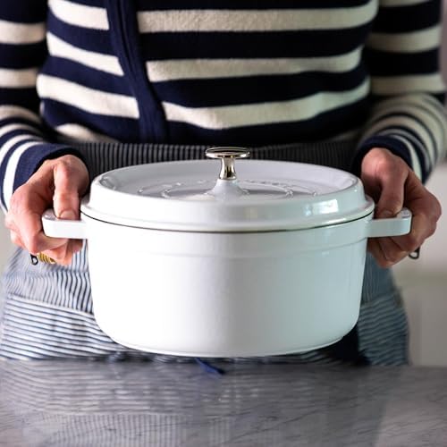 STAUB Cast Iron Dutch Oven 4-qt Round Cocotte, Made in France, Serves 3-4, White - Image 2