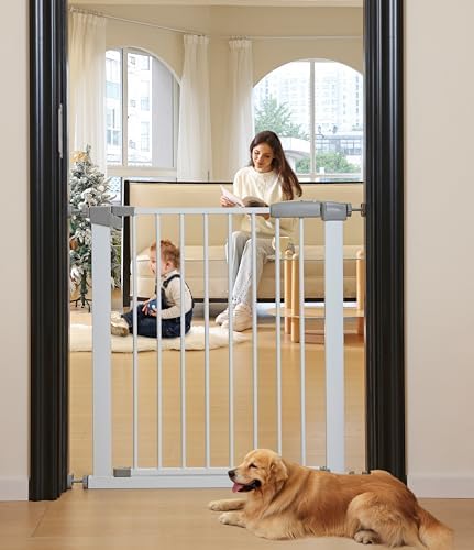 30.47"-32.64" Baby and Pet Safety Gate, 30" Tall Metal Walk-Thru Gate for Doorways & Stairs, Easy One-Hand Open, Dual Lock (Gray, 29" W x 30.5“H) by SafeGo