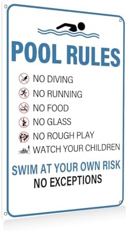 BEASTZHENG Pool Rules Sign Warning Swim At Your Own Risk Retro Metal Tin Sign for Swimming Pool Water Park Beach Decor for Outdoor 8x12 Inches by BEASTZHENG