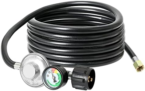 ATKKE 12ft Propane Hose Regulator with Gauge, Gas Grill Regulator with Gauge for Most LP Gas Grill, Heater, Fire Pit Table, Generator and More, 5~40 lb, 3/8 Female Flare Nut, QCC1/Type1, Low Pressure by Nowlettheoutdoorfununfold