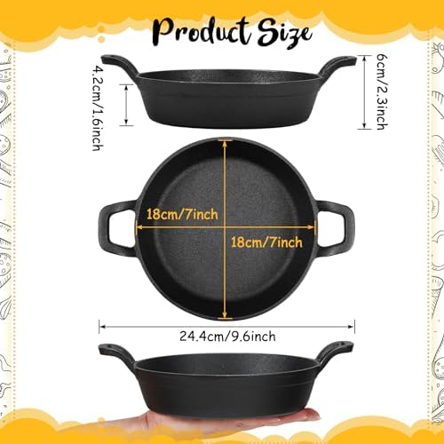Ziliny 6 Pack Mini Cast Iron Skillets 7 x 7 x 1.7 Inch Pan Ramekin Set - Image 2