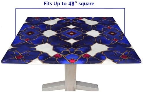 Square Elastic Fitted Tablecloths, Moroccan Trellis Pattern Printed on Stain Resistant Table Covers for Card Tables, Ideal for Weddings Birthdays Events, Fit for 48" x 48" Square Tables - Image 5