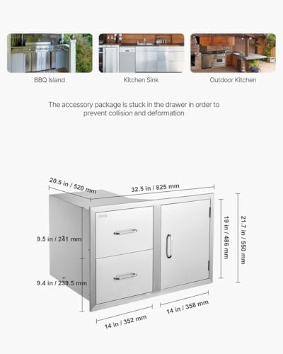 VEVOR Outdoor Kitchen Drawers 32.5" W x 21.7" H x 20.5" D Stainless Steel - Image 3