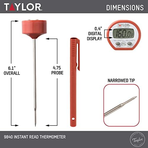 Taylor Instant Read Digital Meat Food Grill BBQ Cooking Kitchen Thermometer, Comes with Pocket Sleeve Clip, Red - Image 3