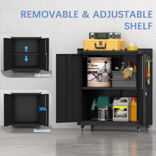 IRONFFICE Metal Storage Cabinet with Wheels,Lockable Steel Rolling Storage Cabinet with 2 Doors for Garage,Home Office,Assembly Required,Black - Image 6