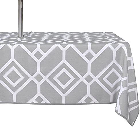LUSHVIDA Moroccan Outdoor Tablecloth with Umbrella Hole, 60x84 Inch Silver by LUSHVIDA
