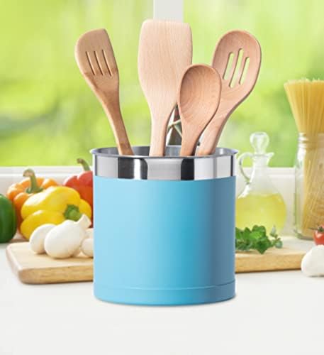 OGGI Stainless Steel Jumbo Utensil Holder - 7" Utensil Caddy, Weighted Base for Stability - Extra Large Utensil Crock and Countertop Utensil Organizer, Turquoise - Image 4