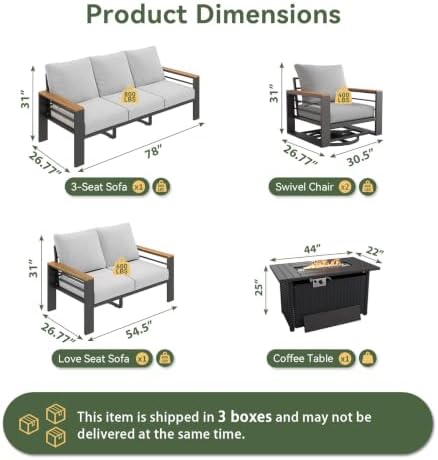 Aoxun Aluminum Patio Furniture Set with Swivel Chairs & Firepit Table - Image 7