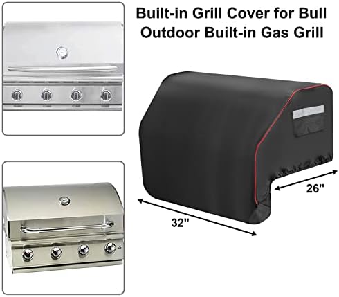 32inch Built-in Grill Cover for Bull 45005 Built in Gas Grill, Bull Outdoor Kitchen & Grill Head Cover, Heavy Duty Waterproof BBQ Grill Top Cover with Handle and Elastic Hem for Bull Lonestar 4 Burner - Image 2