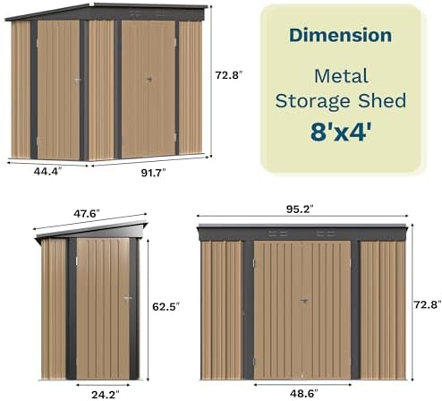 Patiowell 8x4 FT Storage Shed, Metal Tool Sheds with 3 Doors for Garden, Backyard, Patio, Utility, and Bike Storage, Brown - Image 2