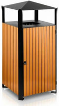 48.6 Gallon Square Outdoor Trash Can - Decorative Steel and Wood Composite Commercial Waste Receptacle with Hooded Covered Top, Galvanized Steel Liner, and Locking Side Access Door for Parks, Schools by Zedfire