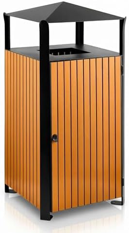 48.6 Gallon Square Outdoor Trash Can - Decorative Steel and Wood Composite Commercial Waste Receptacle with Hooded Covered Top, Galvanized Steel Liner, and Locking Side Access Door for Parks, Schools by Zedfire