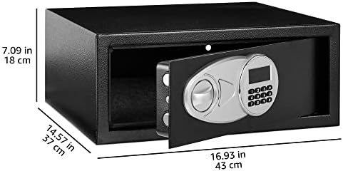 Amazon Basics Steel Security Safe and Lock Box with Digital Keypad, Electronic Lock, Emergency Key Open, Secure Cash, Jewelry, Documents, Black, 0.7 Cubic Feet, 16.9-x-14.6-x-7.1-inches (WxDxH) - Image 5