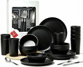 24pcs Matte Black Dinnerware Set, Plates Bowls & Cups, Unbreakable Dishes for 8, Reusable BPA‑Free Tableware, Dishwasher Safe for Kitchen Party Picnic Camping, Bonus Cutlery Set Included by Yarrggu
