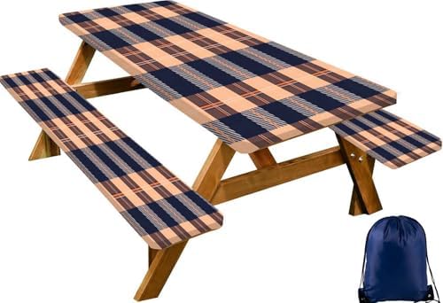 CAPSCEOLL Fitted Picnic Table Cover with Bench Covers 5ft - Autumn Plaid by CAPSCEOLL