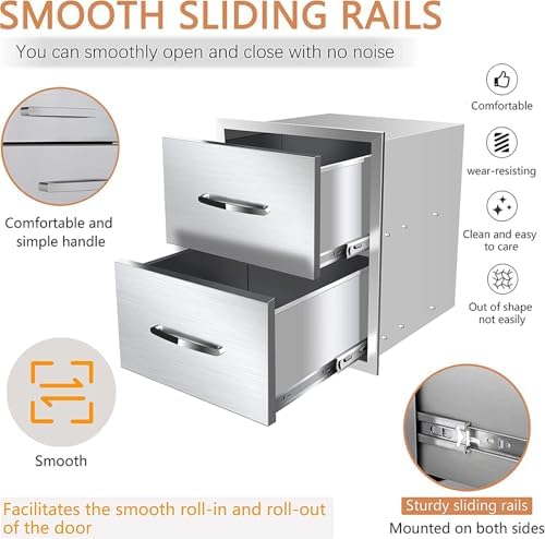 Outdoor Kitchen Drawers, Triple BBQ Drawers Stainless Steel Built-in Drawer For Outdoor Kitchen Island, Patio Grill Station,Double Drawers - Image 3