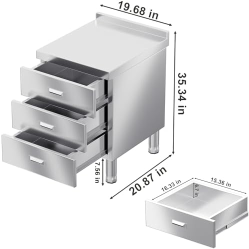 WWK Outdoor Kitchen Drawer, Stainless Steel Kitchen Cabinet with Drawers, Triple Access BBQ Drawers for Outdoor, Commercial Restaurant, Garage, 20.87" D x 19.68" W x 35.43" H - Image 3