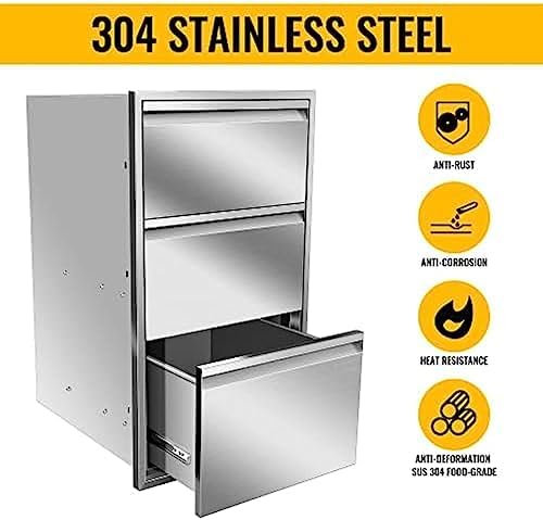 Pull Out Trash Drawer, Lower Sliding Rails Stainless Steel Roll Out Trash Bin Pull Out Tray With Handle For Outdoor Kitchen BBQ Island Grill Station,Three Drawers - Image 4