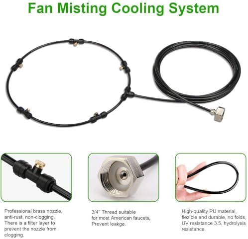 Outdoor Misting Fan Kit for a Cool Patio Breeze,Water Mister Spray for Cooling Outdoor,19.36FT (5.9M) Misting Line + 5 Brass Mist Nozzles + a Brass Adapter(3/4) Fit to Any Outdoor Fan - Image 5