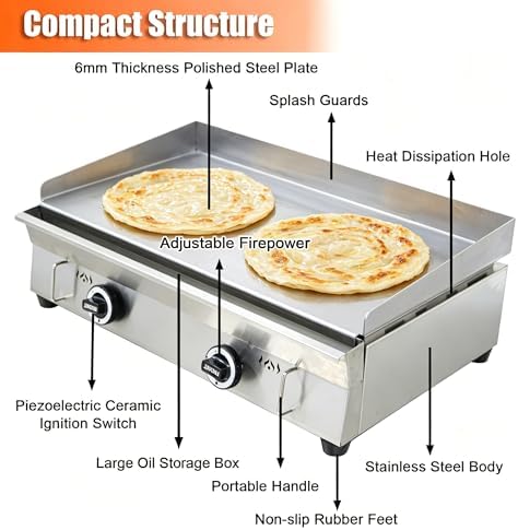 Stainless Steel 2800Pa LPG Grill Griddle 122°F-572°F Adjustable - Image 4